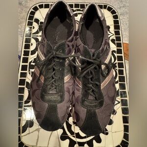 Coach Jayme Signature C Womens Size 8.5 Black Silver Lace Up Shoes Preowned Y2K